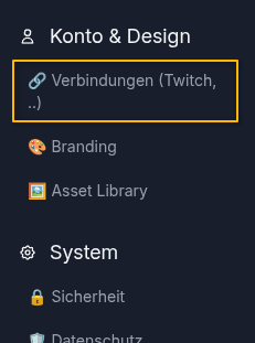Darstellung des Links "Verbinungen" auf der linken Seite.
