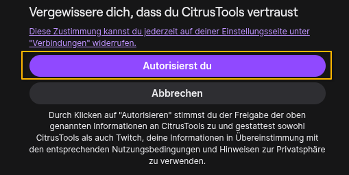 Bestätigung der Twitch-OAuth Verbindung.